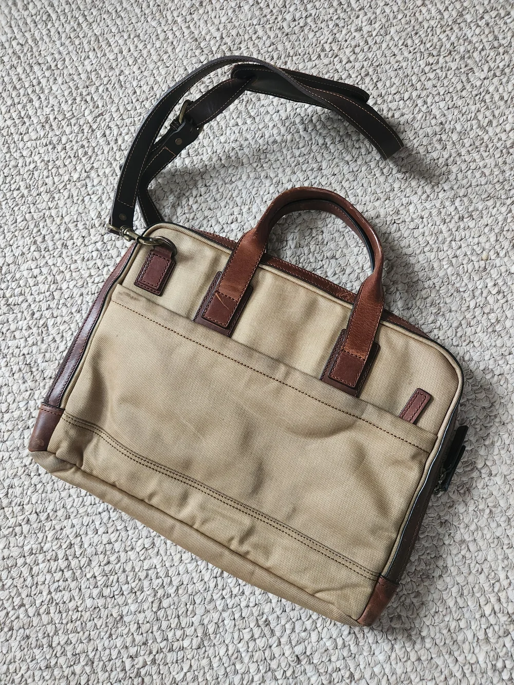 Frye Men’s Canvas & Leather Messenger Bag in Khaki/Brown